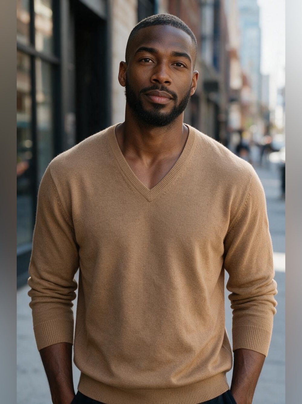 100% CASHMERE Jos. A. Bank Men's V-Neck Sweater in Camel Brown Soft Luxury large